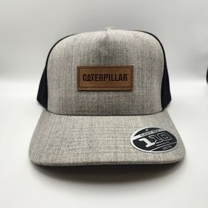 Caterpillar CAT Equipment Heather Gray Leather Patch Snapback Mesh Cap/Hat